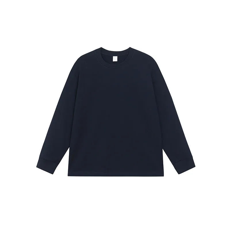 Men's loose fit solid colour cotton long sleeve t-shirt on a hanger