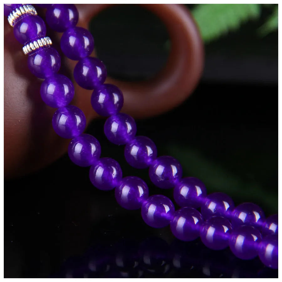 Purple chalcedony bracelet with three circles of beads in ethnic women's style