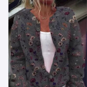 Women's loose fit cardigan coat with 3D digital printed pattern, shown in colour HWJ-16398512