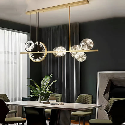 Modern glass chandelier with remote control and adjustable height setting for living room lighting