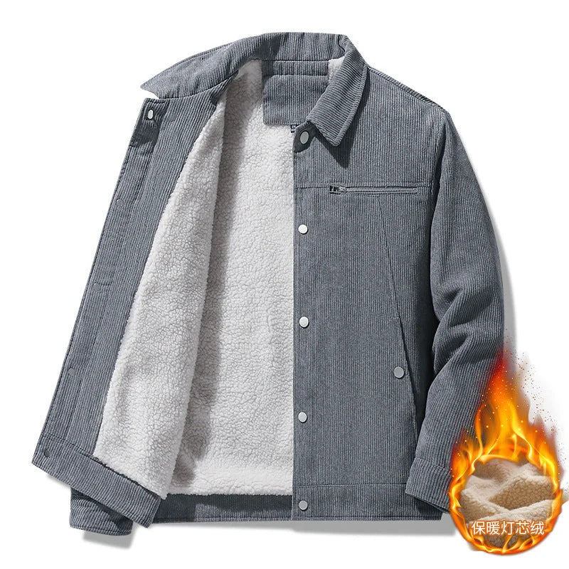 Retro slim corduroy jacket in gray, black, khaki, and army green with thick lapels