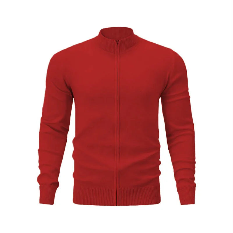 Cotton zipper front sweater with stand collar in multiple colour options showing loose fit