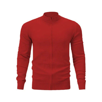 Cotton zipper front sweater with stand collar in multiple colour options showing loose fit