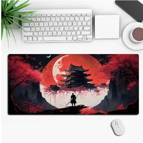 Anime-themed large black gaming mouse pad with custom graphic on a non-slip rubber cloth base.