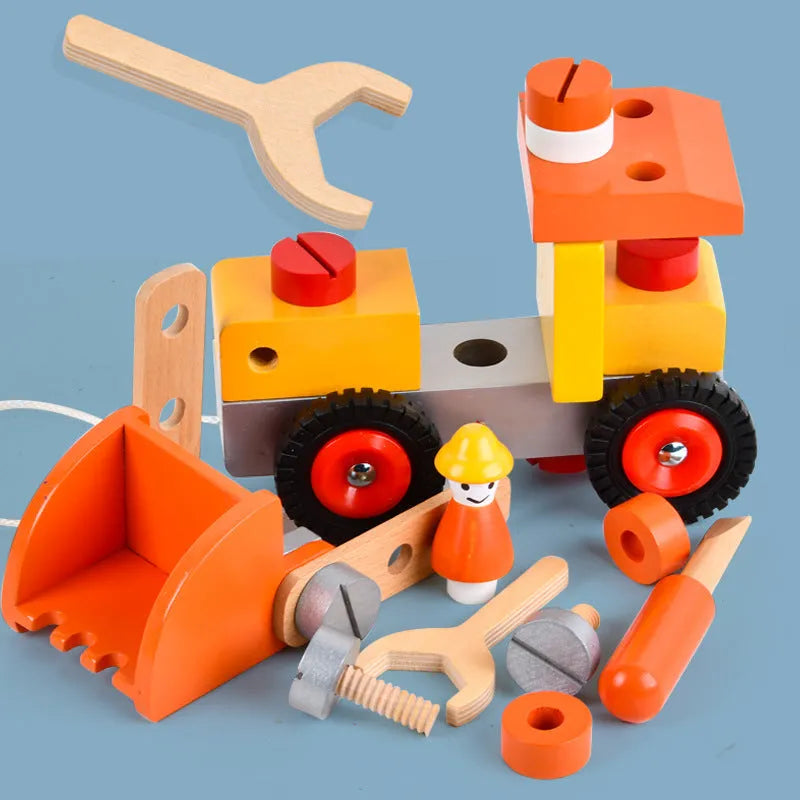 Wooden disassembling excavator toy for children 4-6, 23cm x 12.5cm x 18.5cm, educational construction vehicle in colour box