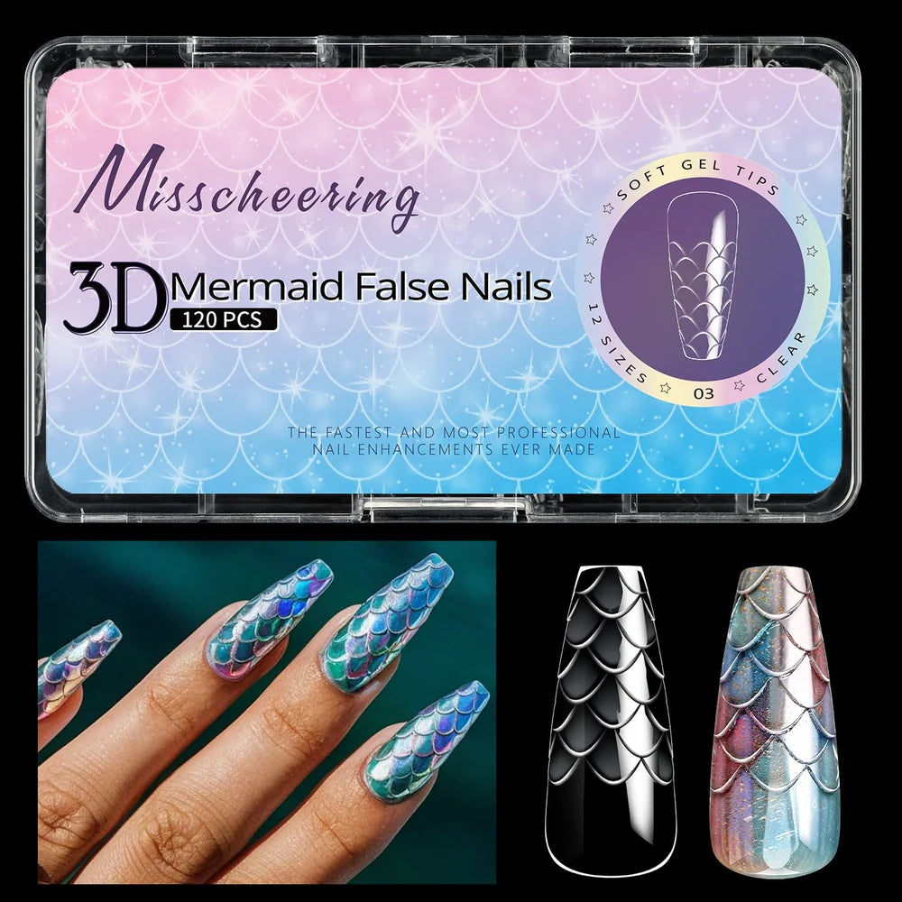 3D scale long shaping nail tips in Frigate Box with 120 or 140 pieces for nail extensions
