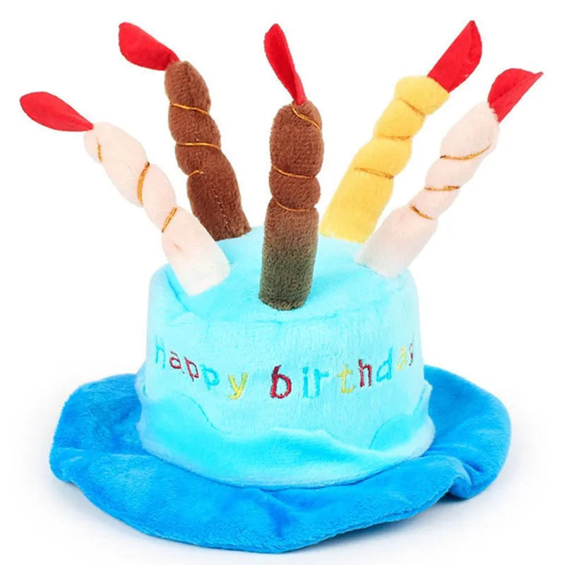 Blue and pink dog birthday hats for toy dogs measuring 21cm wide by 15cm tall