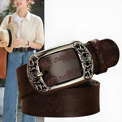 Thin decorative women's jeans belt with PU leather and alloy buckle in black or brown