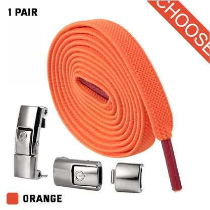 Press lock elastic shoelace with 8mm widened flat profile in assorted colours.