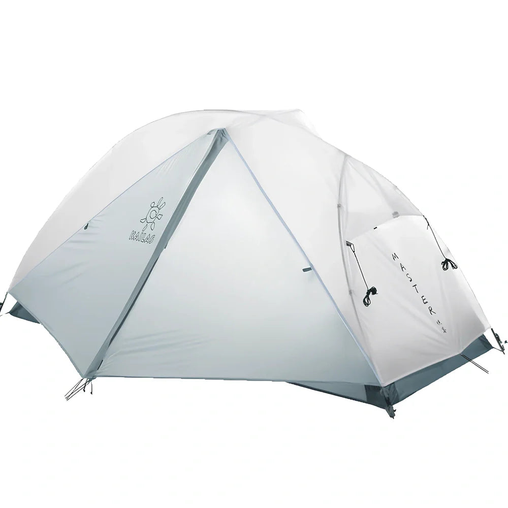 White double-layer camping tent with aluminium alloy poles and ventilation windows