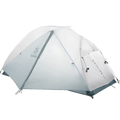 White double-layer camping tent with aluminium alloy poles and ventilation windows