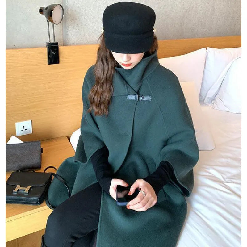 Women's Japanese Korean style coat with flight sleeves in oatmeal colour autumn winter wear