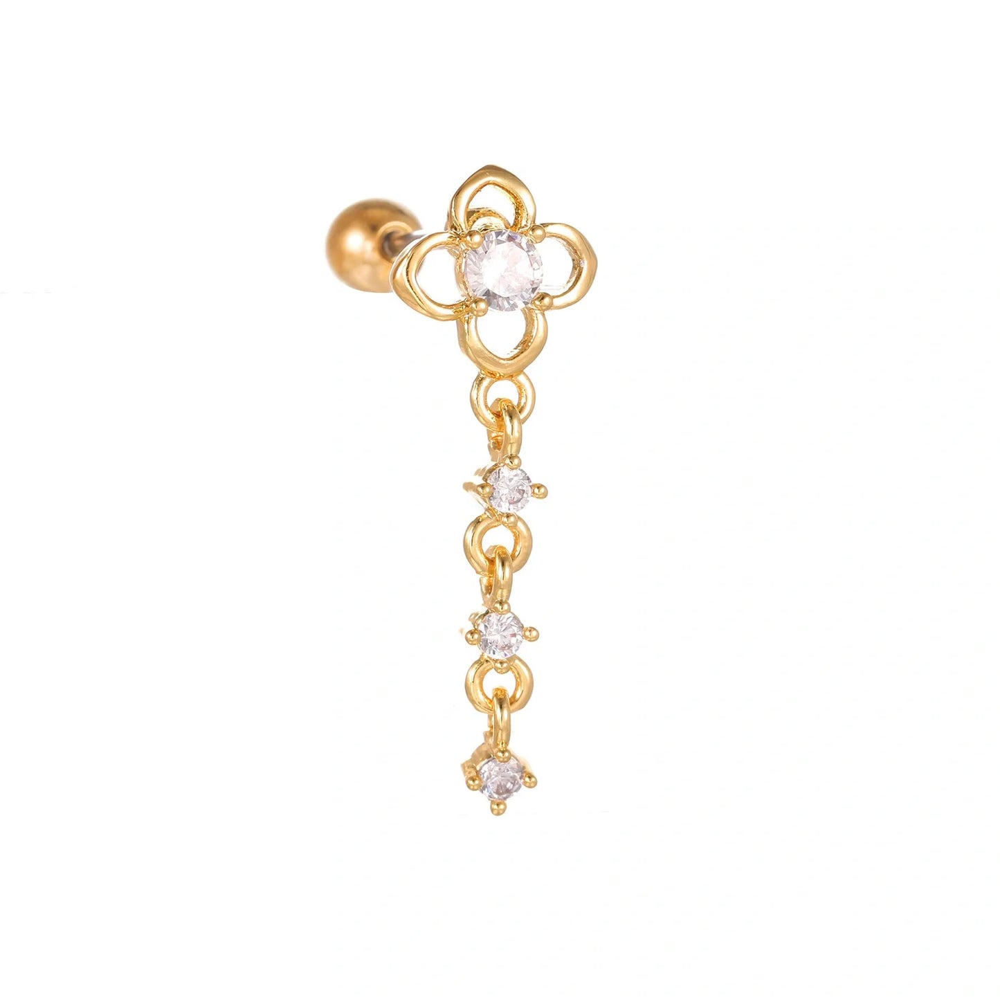 Stylish Star Moon Cubic Zirconia Cartilage Earring in gold and white