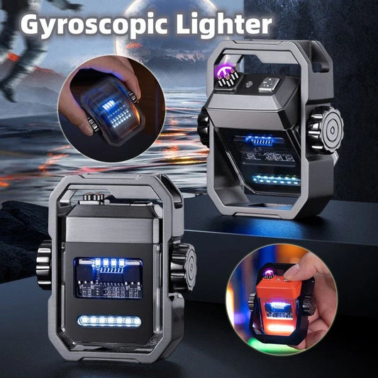 Rechargeable dual-arc windproof lighter with gyroscope decompression mechanism, available in multiple colors