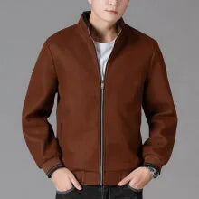 Men's grey sports fleece jacket with long sleeves and side pocket, shown on a hanger
