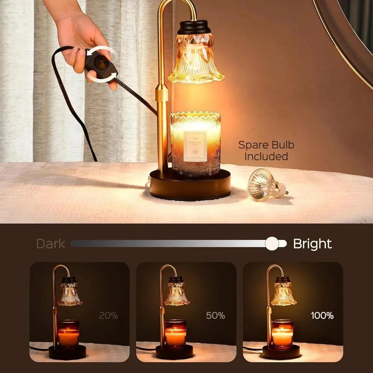 Bamboo lamp holder aromatherapy wax melting lamp with lifting mechanism at 30.5cm height