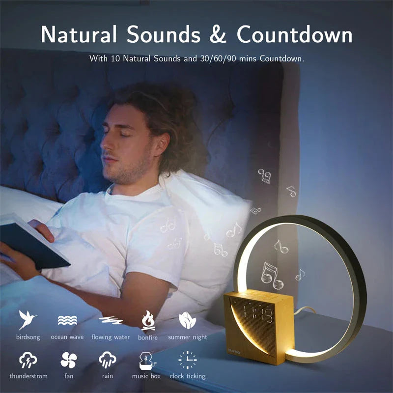 Multifunctional alarm clock bedside lamp with natural sounds, touch control, and 3-level brightness for a relaxing sleep and productive morning routine