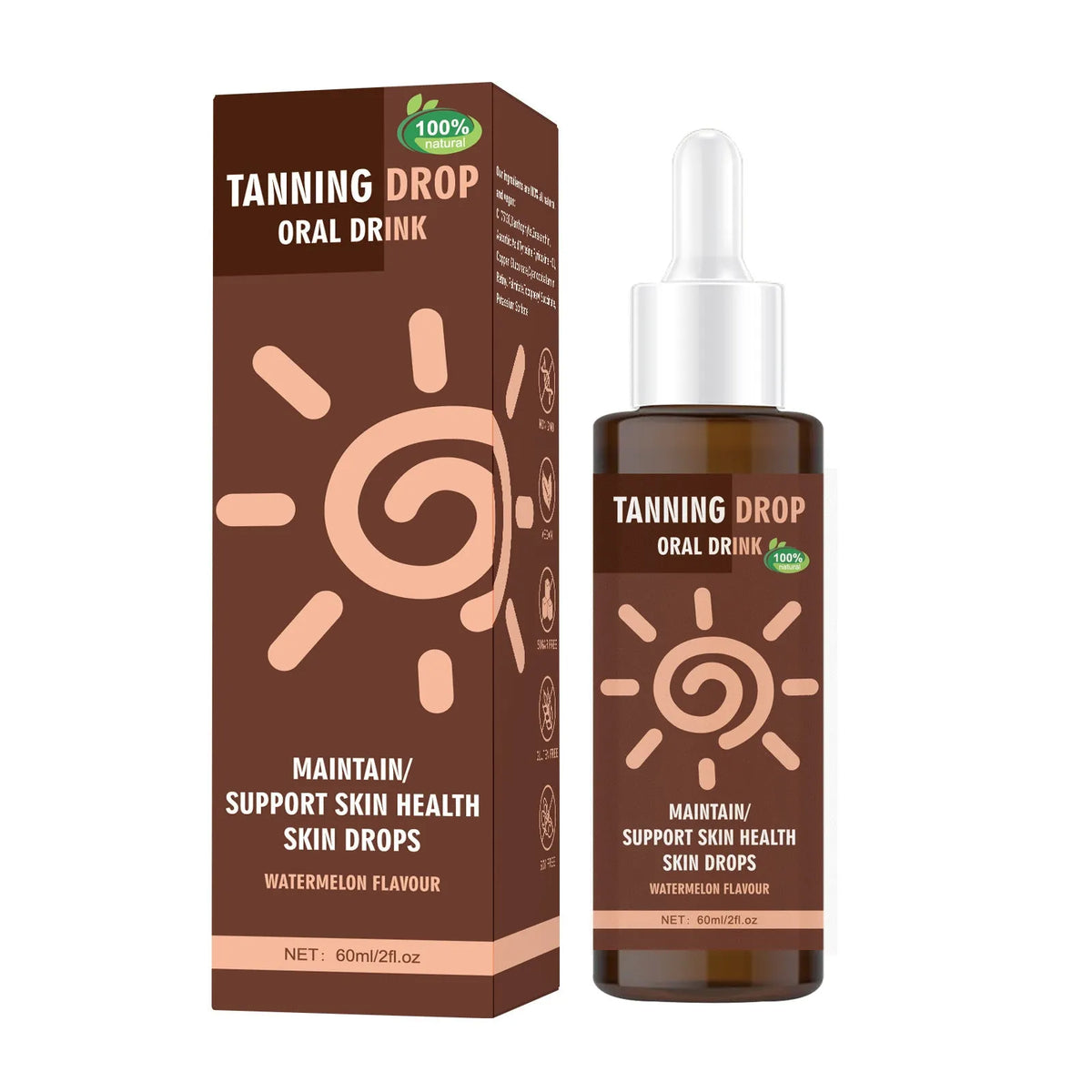 60ml bottle of tanning drops with dropper applicator for gradual bronze tan application