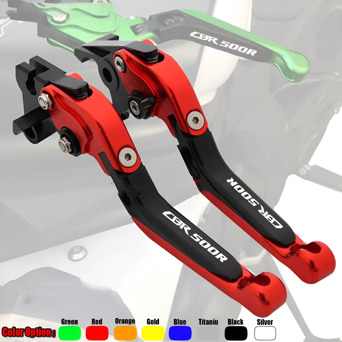 CNC foldable telescopic brake clutch horn levers for Honda CBR500R 2013 onwards, T6061 alloy, anodised, pair
