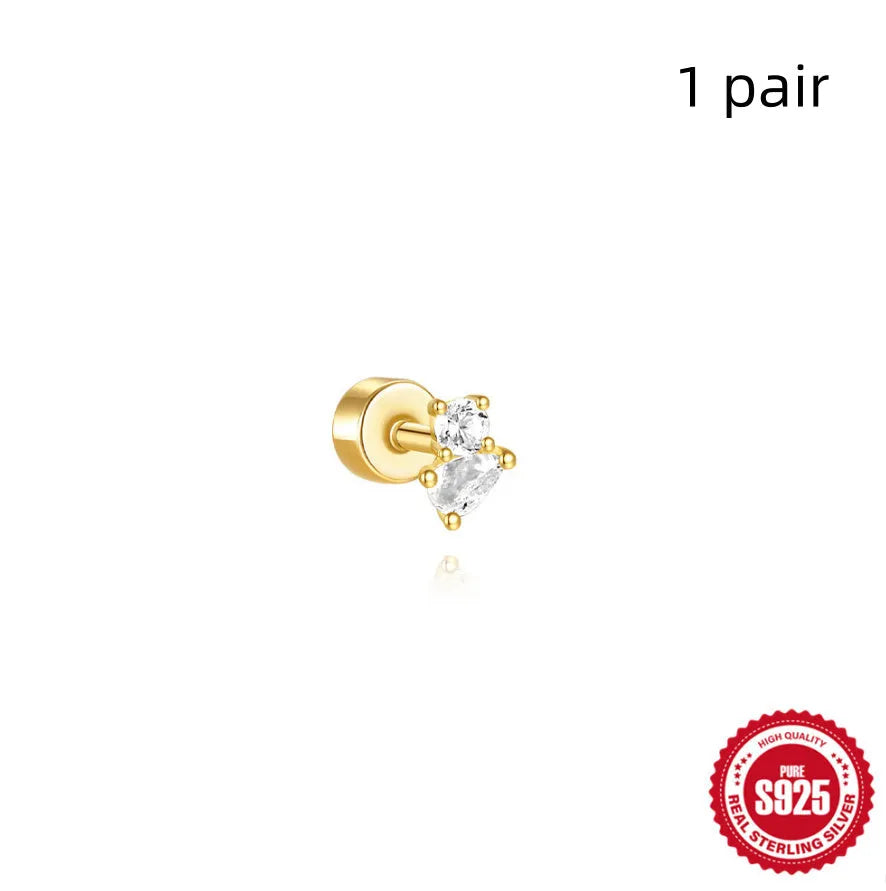 S925 sterling silver flat column thread ear bone stud in a gold plated finish.