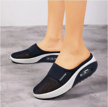 Women's breathable mesh flat sandals with thick sole in various colours