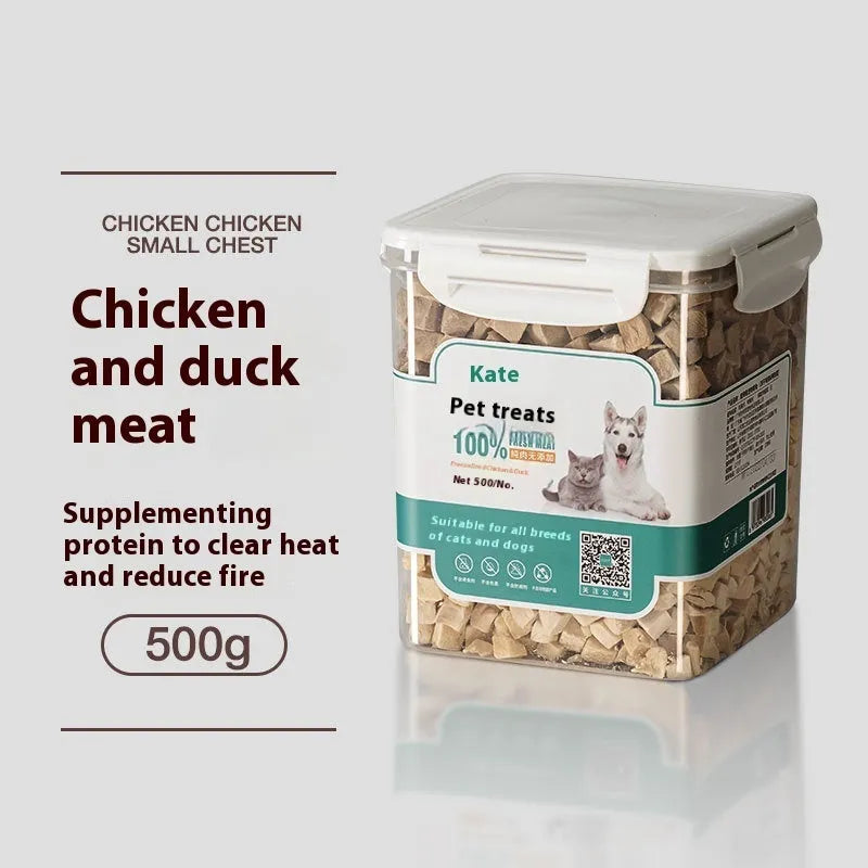 500g chicken freeze-dried cat snack in resealable bag or barrel packaging options