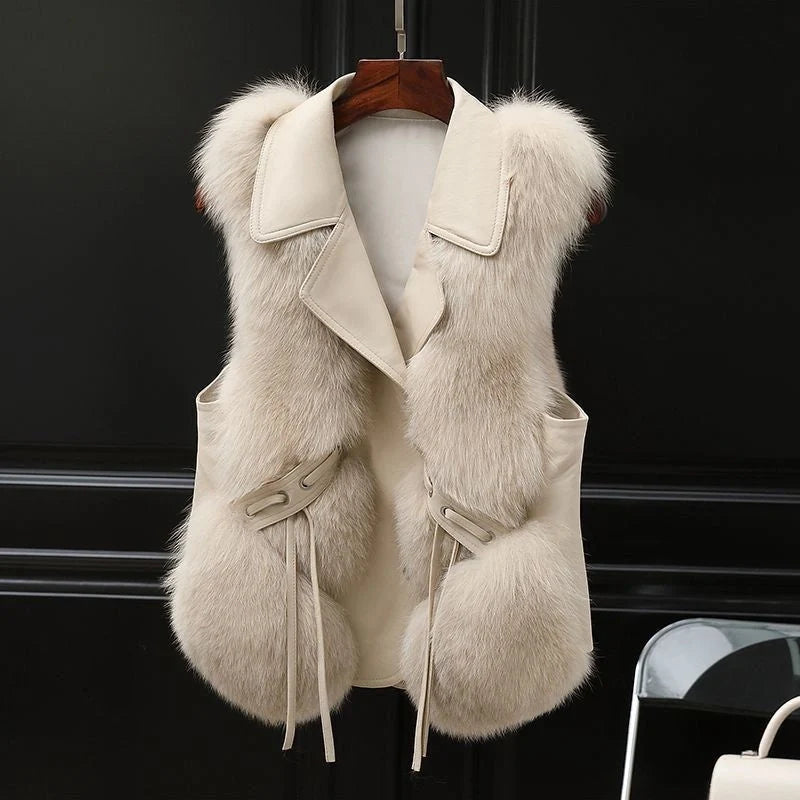 Elegant women's artificial fur vest in milk tea and camel colours for autumn and winter
