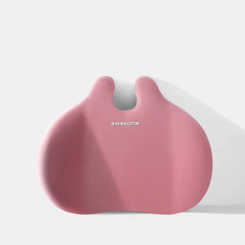 Car headrest and lumbar support pillow set in fabric with cotton filling.
