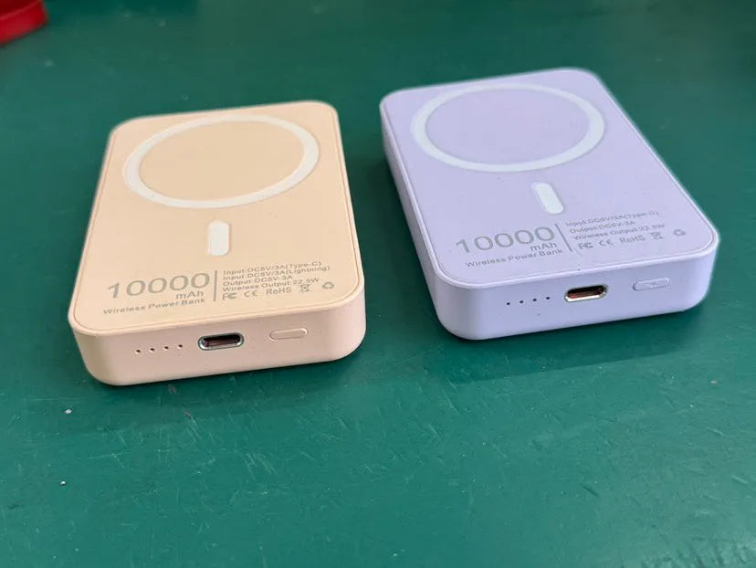 White magnetic wireless charging power bank showing compact size and creative design.