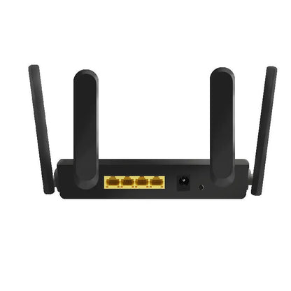 White or black 300Mbps wireless router with four antennas, 26cm wide, dual-band, EU/UK/US plug