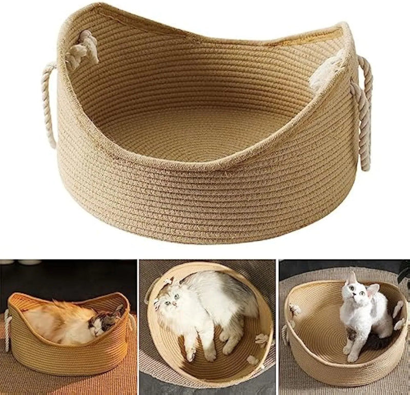 Wicker cat bed with integrated corrugated scratching board measuring 40x40x20cm or 50x50x20cm for multi-functional pet lounging and claw maintenance