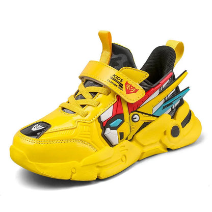 Children's artificial leather running shoes with Velcro closure and rubber soles in three colour options