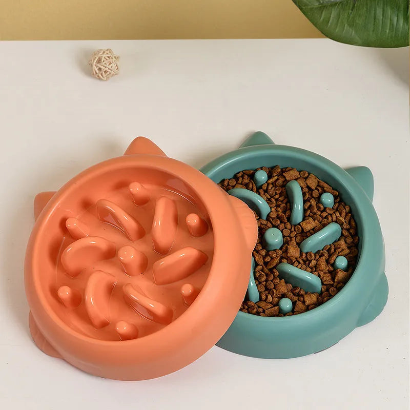 Green slow feeder dog bowl with bone-shaped obstacles for anti-choking feeding