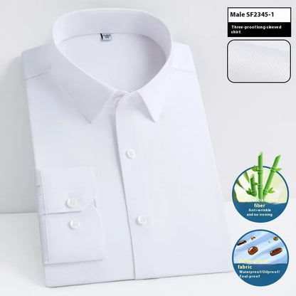 Men's slim fit bamboo fibre formal shirt with square collar, shown in a solid colour.