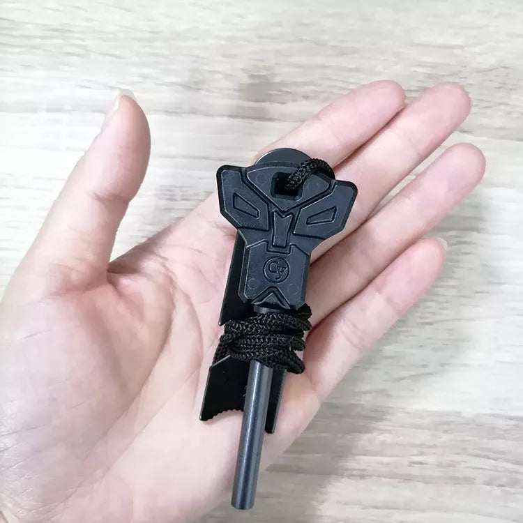 Outdoor Survival Large Solid Flint Multifunctional Fire Rod - Black