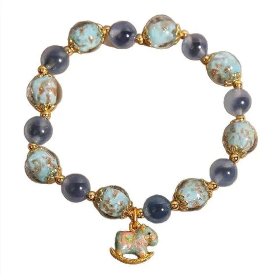Blue sugar heart agate bracelet with luminous glass beads in Japanese and South Korean style for women