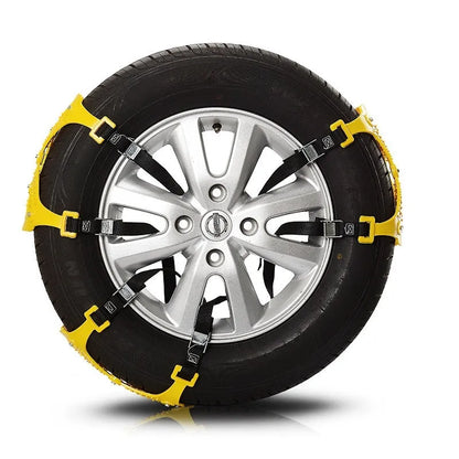 Yellow 6-piece polyurethane car snow chains for cars, vans and off-road vehicles on snow
