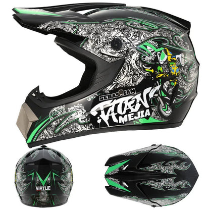 Adult cross-country karting and motorcycle helmet in ABS, shown in Bright Black Green Boy colour.