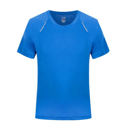 Men's slim fit quick-dry T-shirt in grey, showing round neck and short sleeve design.