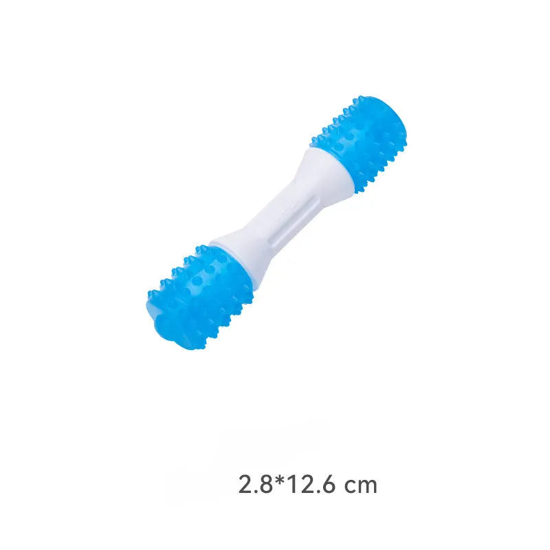 Dual-colour puppy teething chew toy with two hardness levels of PU material for dental health