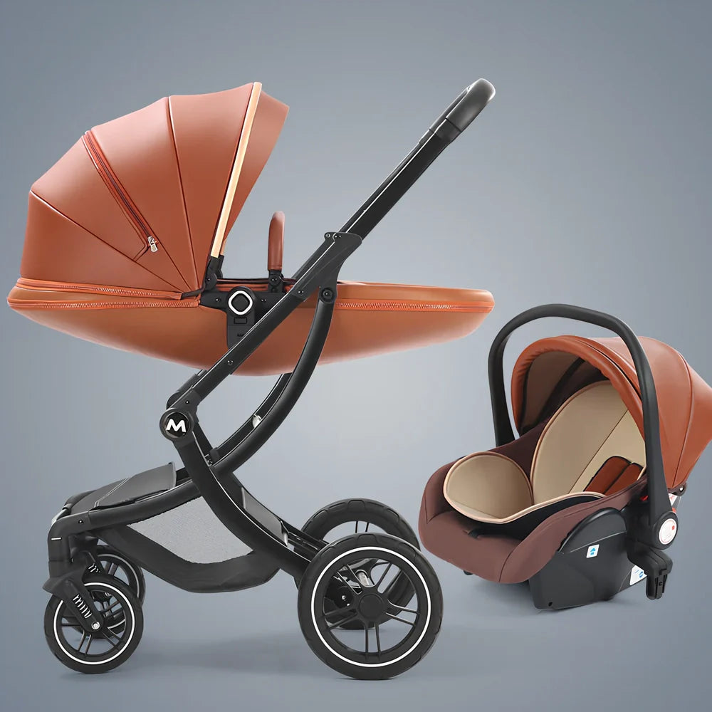 Aluminium baby stroller with reversible seat and storage basket in Caesar Brown colour