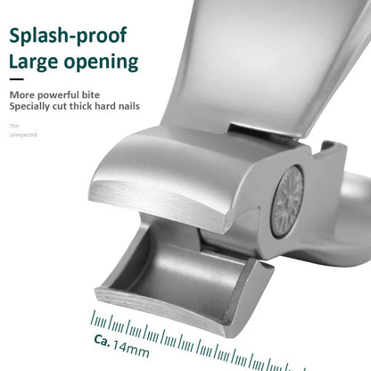 Silver large opening nail clipper in 420J2 tool stainless steel with anti-splash design for manicure use