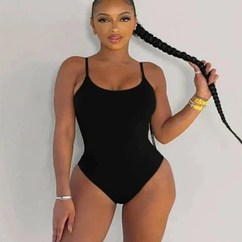 A stylish, backless one-piece swimsuit in a variety of vibrant colors for women's summer fashion.
