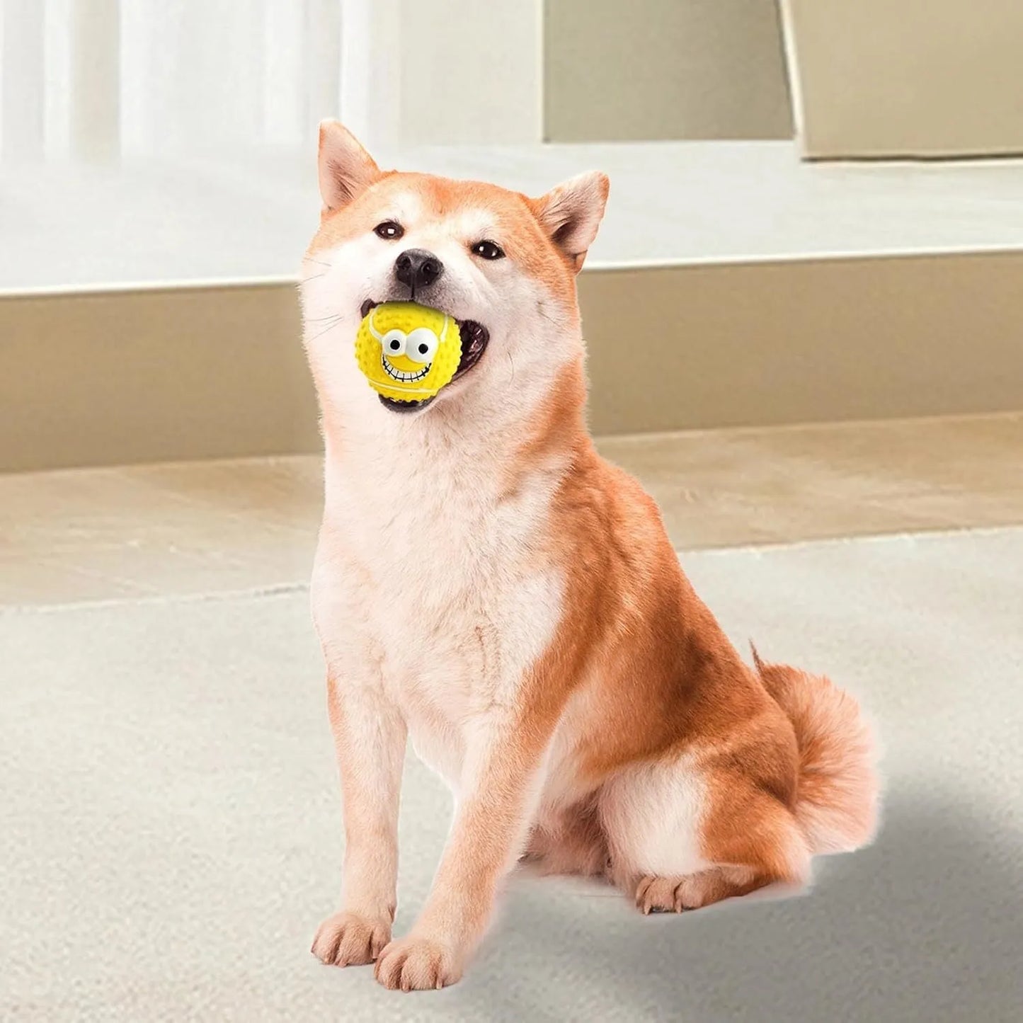 Colourful latex dog balls with smiley faces, suitable for small dogs and cats