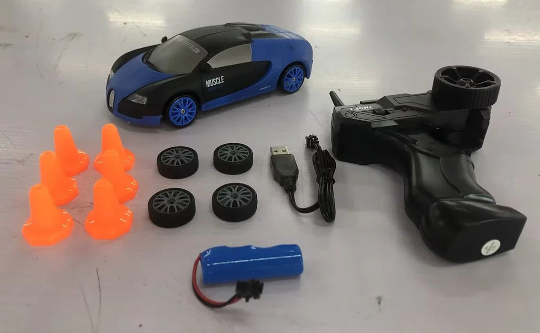 1:24 scale remote control drift car with powerful 4WD system, cool LED lights, and responsive 2.4 GHz remote for high-speed racing thrills
