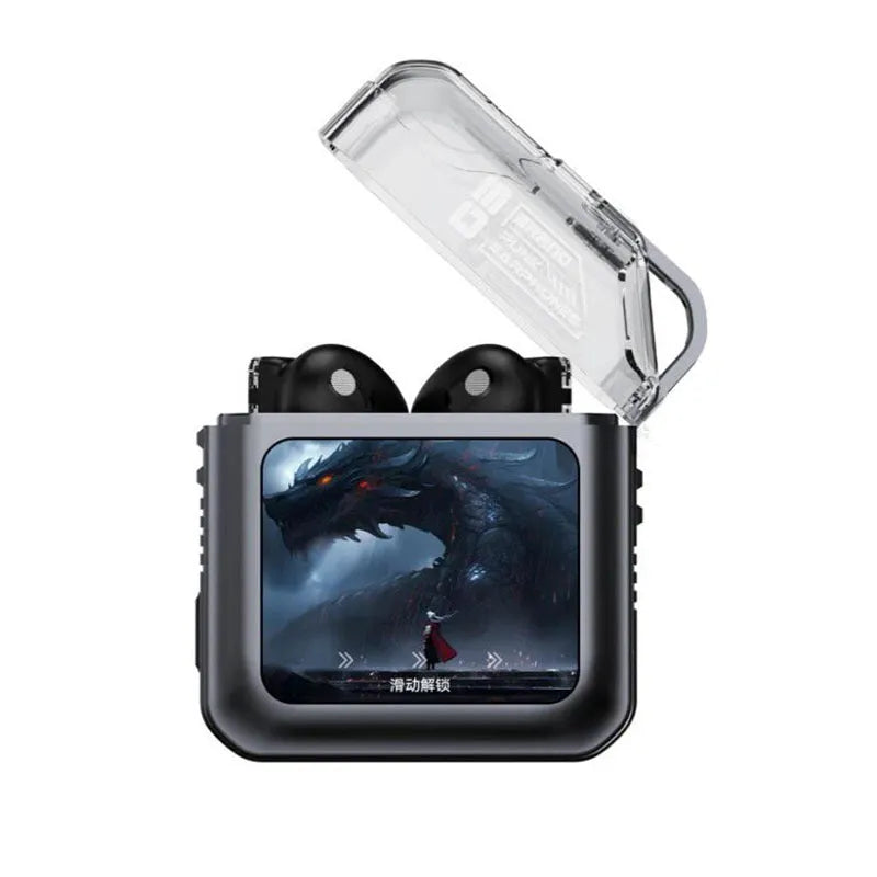 White and grey ANC Bluetooth headset with colour screen display and in-ear design