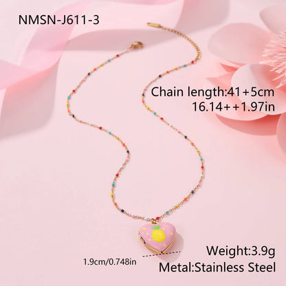 Stainless steel fruit pendant necklace with gold plating on adjustable 41-50cm chain
