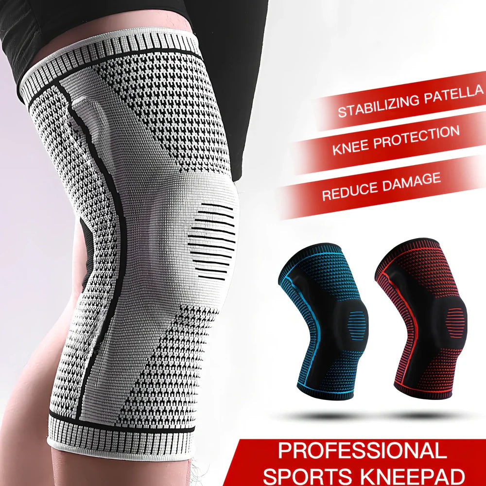 Compression sports knee pads with silicone springs for meniscus protection during basketball and running activities