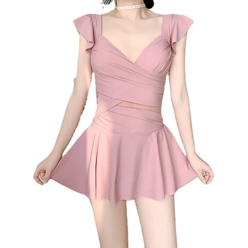 Women's solid colour one-piece swimsuit in milk silk fabric available in black, green, or pink