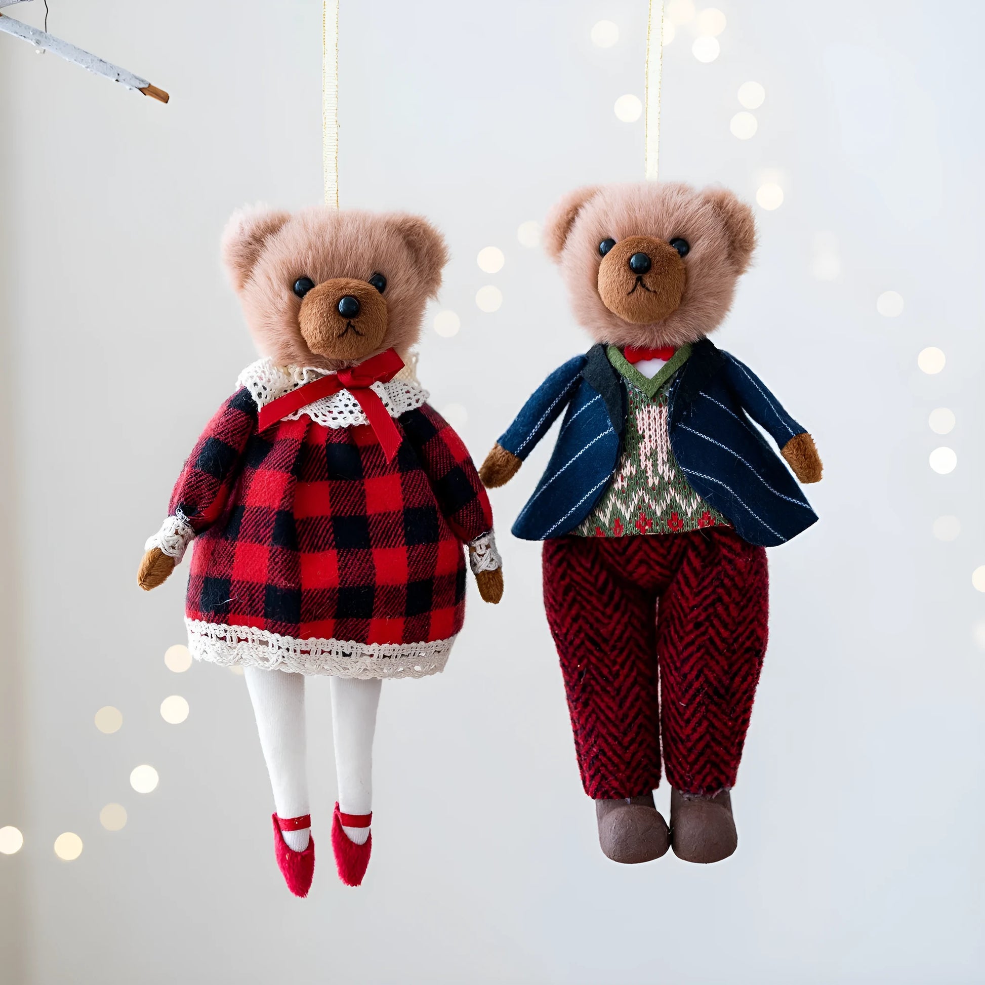 Cloth plush toy couple set showing a gentleman bear and a princess bear in cartoon style.